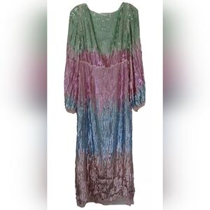 Rixo London S Coco Midi Ombre Sequin Dress Pastel Multi Color Side Slit Cocktail